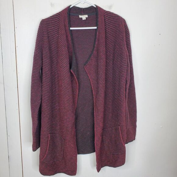 Pure Jill Cardigan Thick Knit Draped Collar Career Mature WOmens S Dark Red - Picture 1 of 11